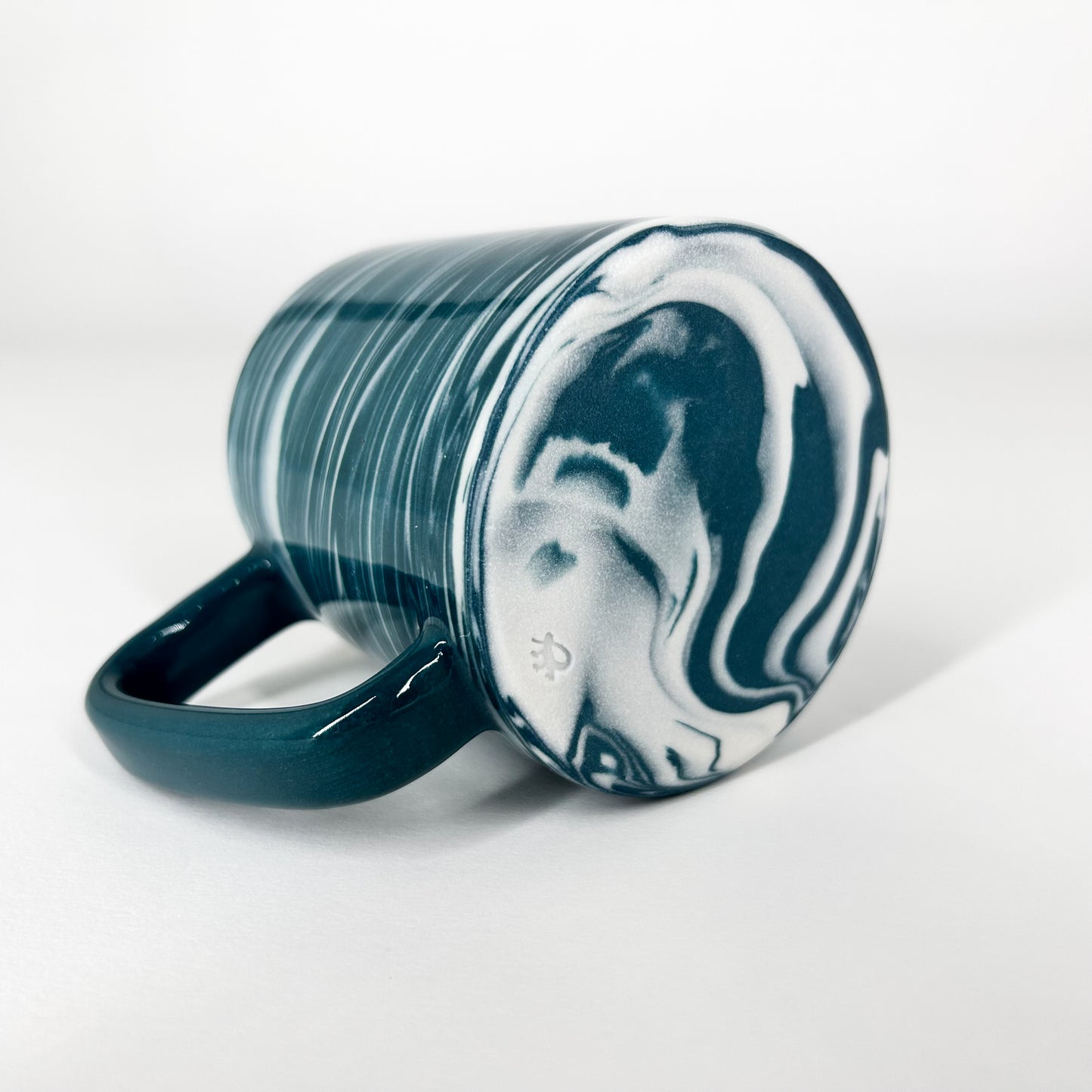 Teal and White Marbled Porcelain Mug