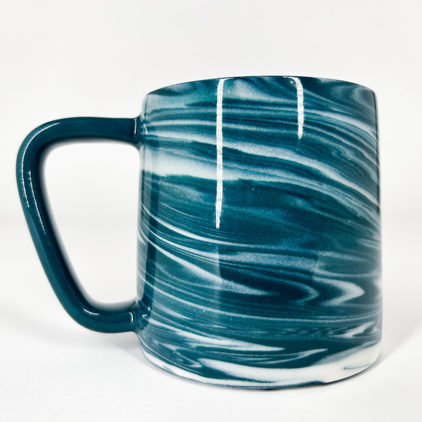 Teal and White Marbled Porcelain Mug
