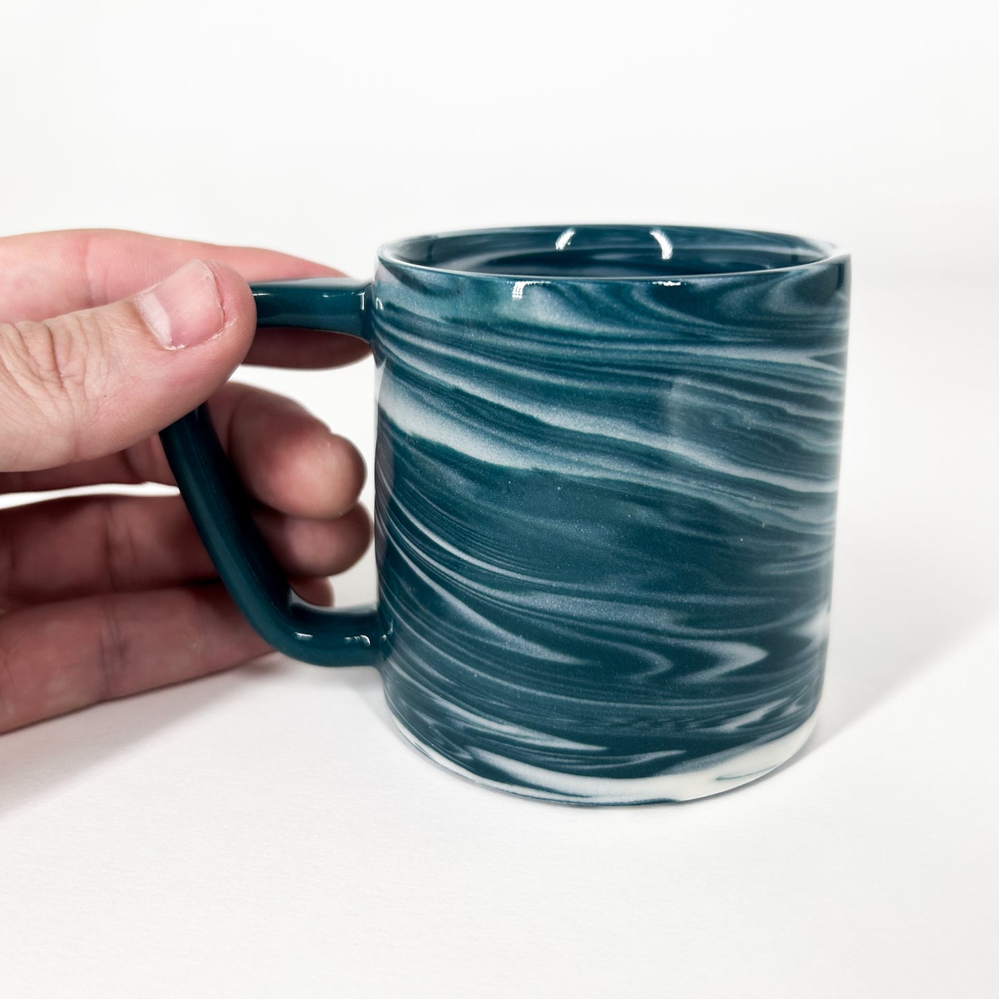 Teal and White Marbled Porcelain Mug