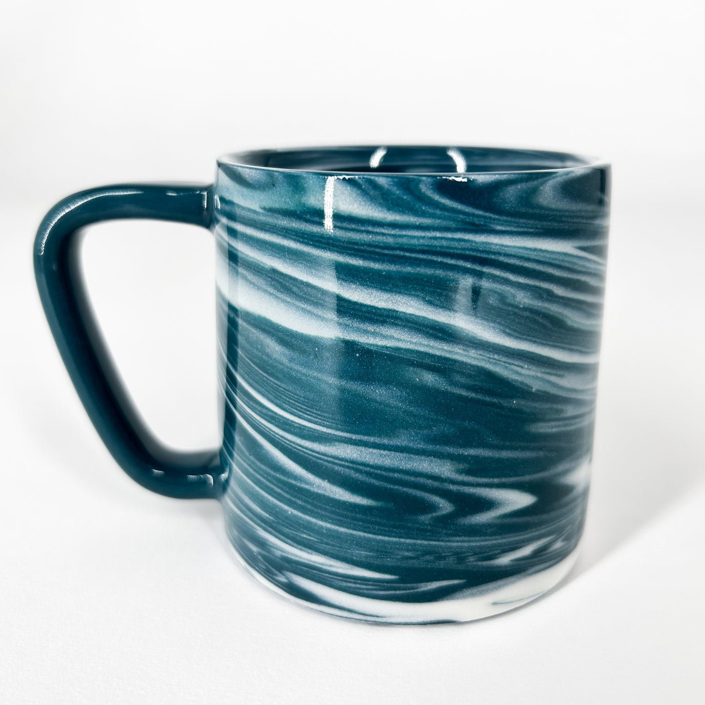 Teal and White Marbled Porcelain Mug