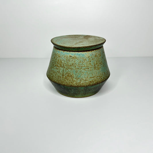 Copper Patina Angular Stoneware Lidded Jar