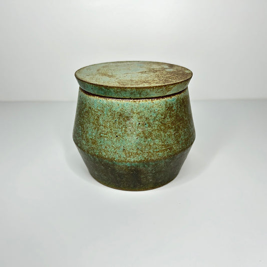 Copper Patina Angular Stoneware Lidded Jar