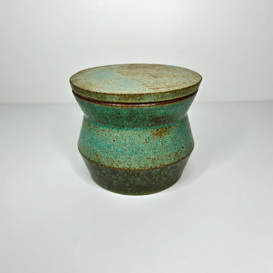 Copper Patina Angular Stoneware Lidded Jar