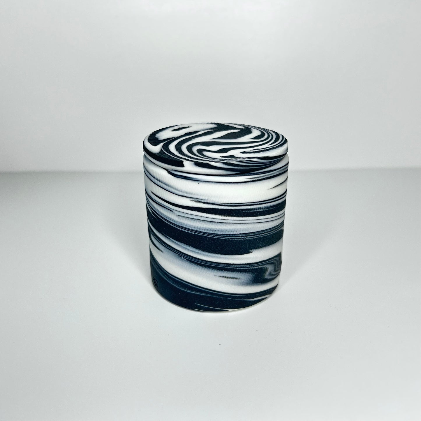 Black and White Chattered Lidded Jar