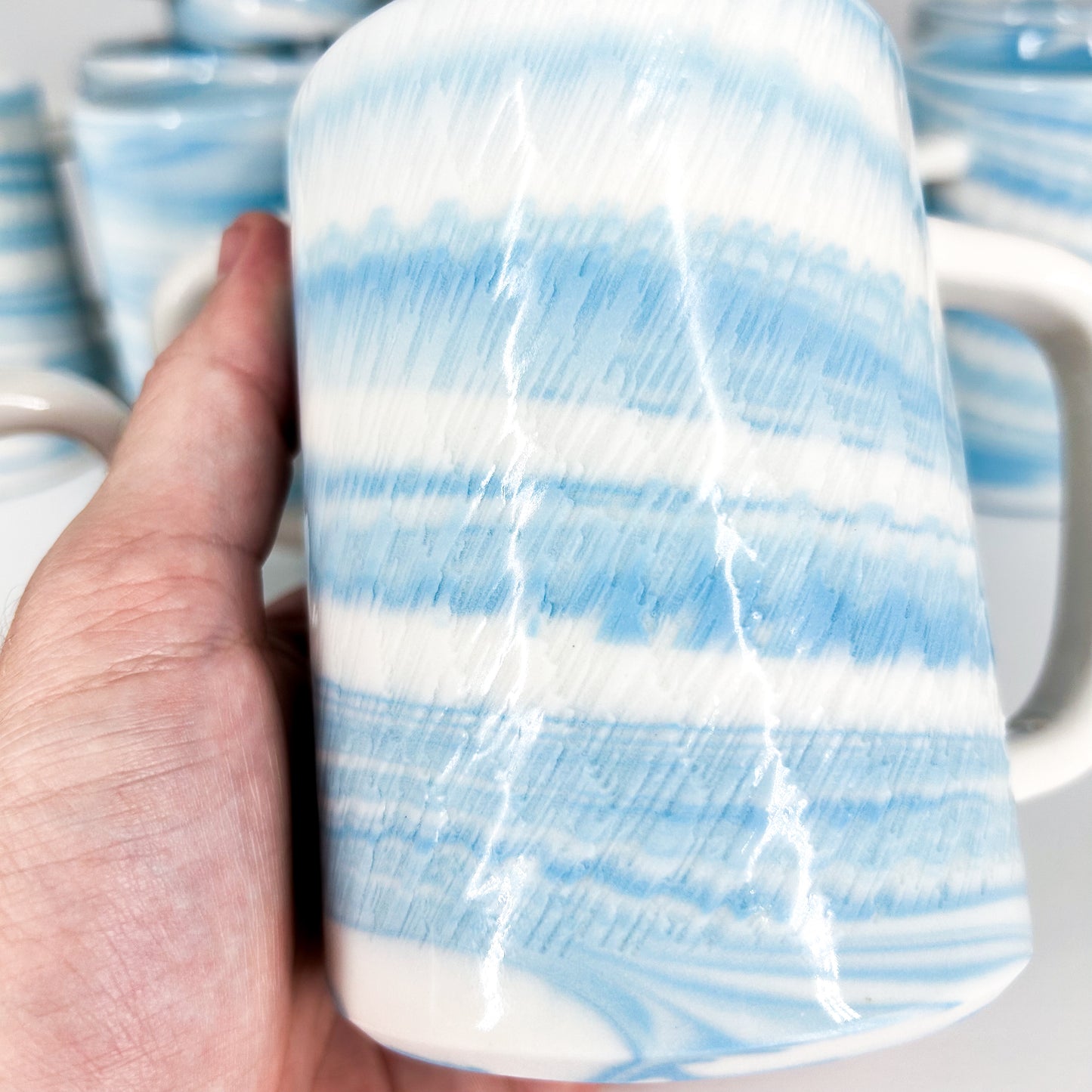 Sky Blue and White Marbled Porcelain Large Mug
