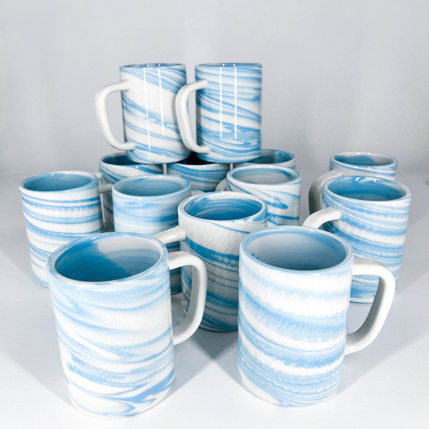 Sky Blue and White Marbled Porcelain Large Mug