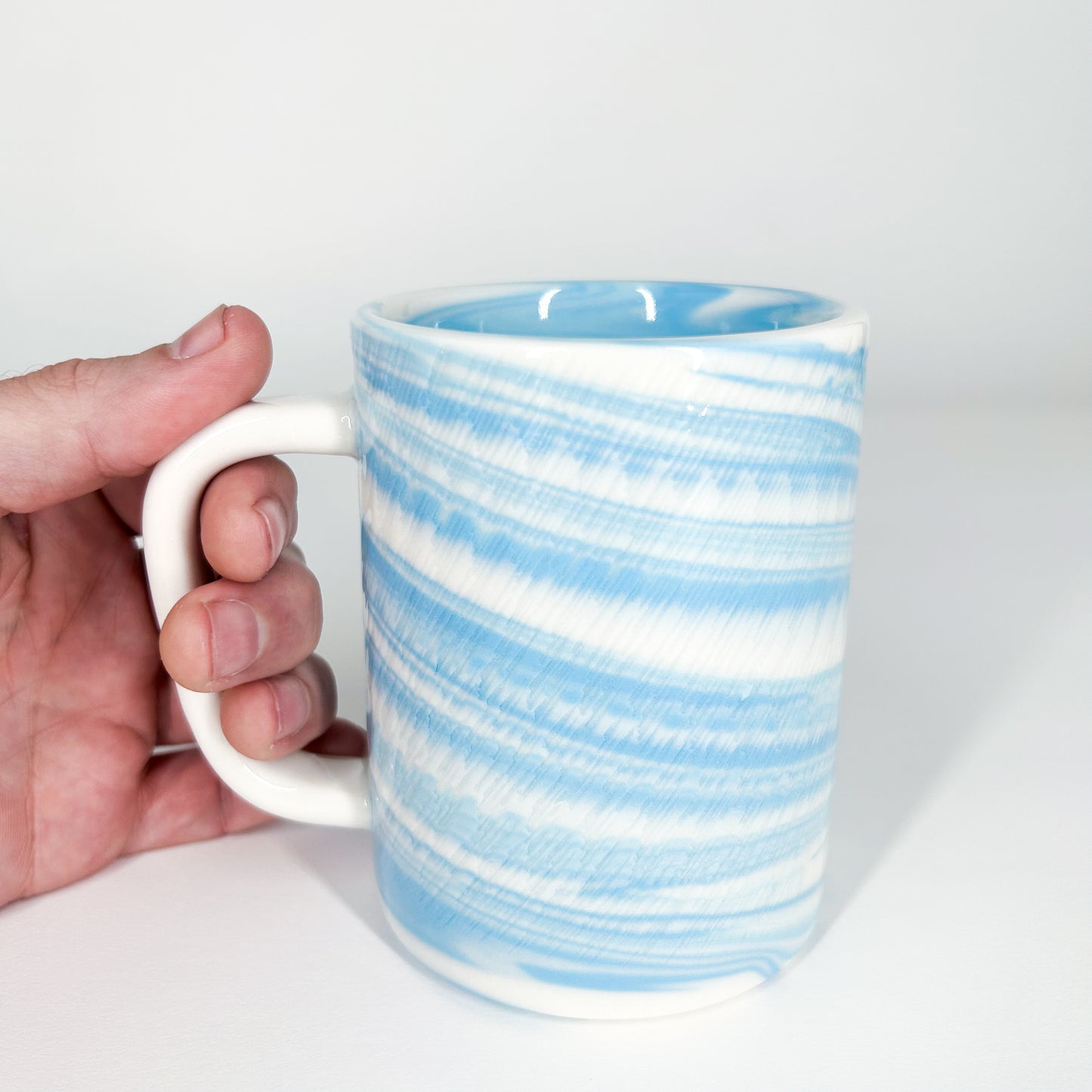 Sky Blue and White Marbled Porcelain Large Mug