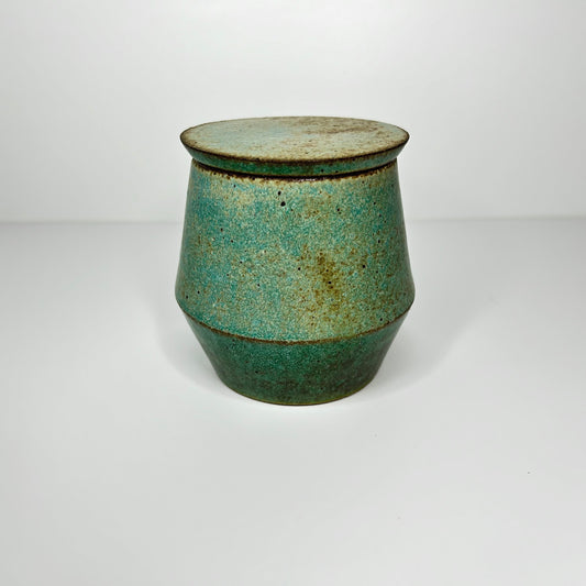 Copper Patina Angular Stoneware Lidded Jar