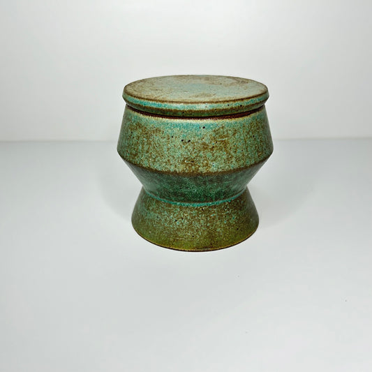 Copper Patina Angular Stoneware Lidded Jar