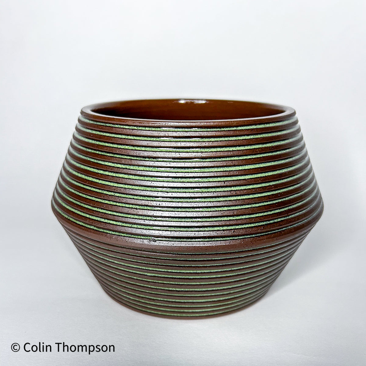 Inlaid Biconical Dover Green Planter with Exposed Clay