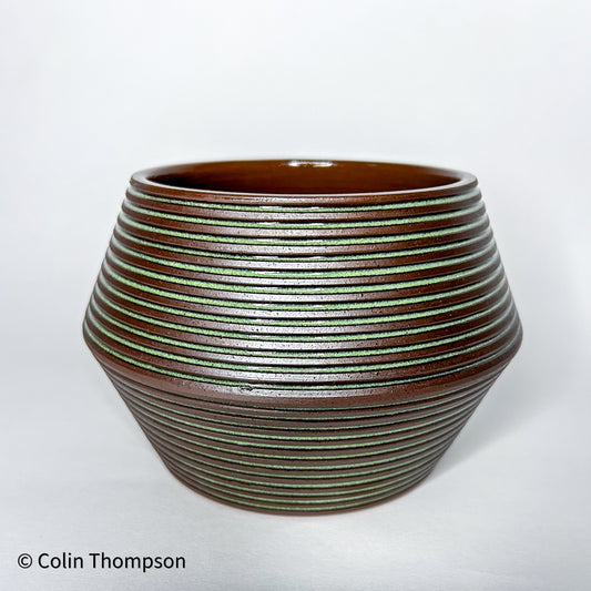 Inlaid Biconical Dover Green Planter with Exposed Clay