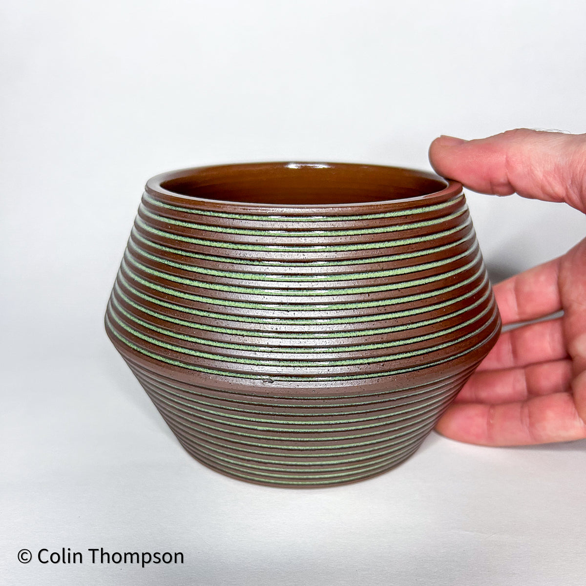 Inlaid Biconical Dover Green Planter with Exposed Clay