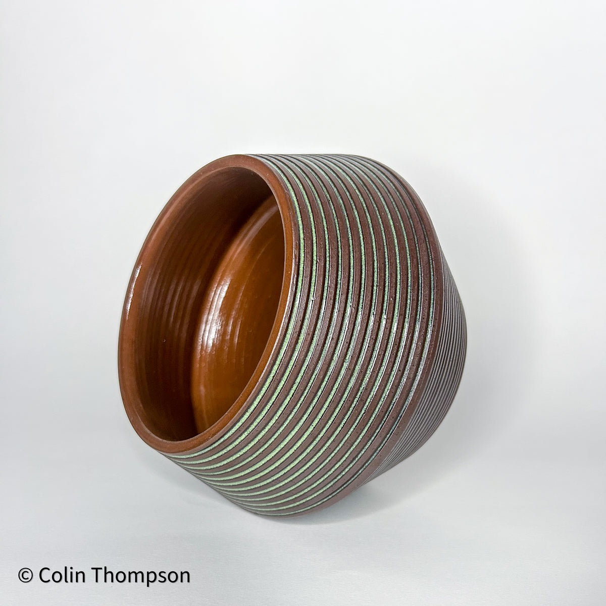 Inlaid Biconical Dover Green Planter with Exposed Clay