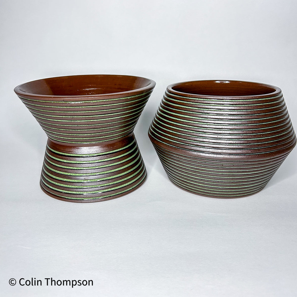 Inlaid Biconical Dover Green Planter with Exposed Clay