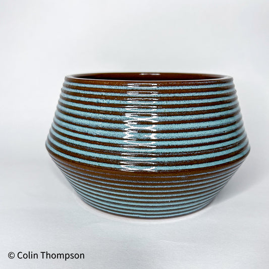 Inlaid Biconical Turquoise Planter with Exposed Clay